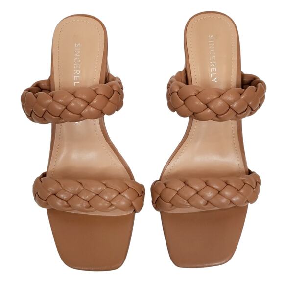 Sincerely Jules Iris Braided Woven 2 Strap Block Heel Square Toes Sandals Size 8 - Picture 3 of 7